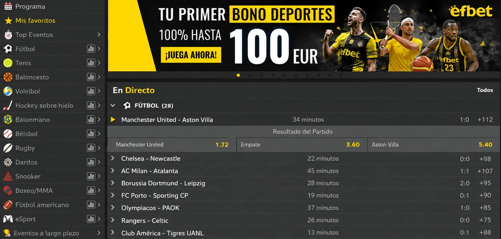 Efbet apuestas deportivas online en fútbol, tenis y baloncesto