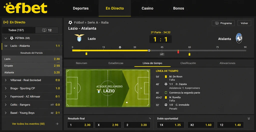 Efbet apuestas en vivo y en directo en tiempo real