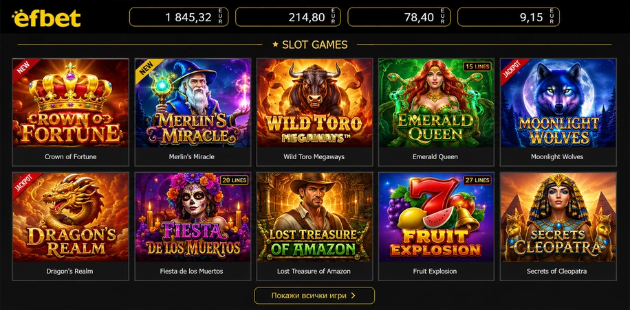 Efbet Casino online con tragaperras, ruleta y blackjack