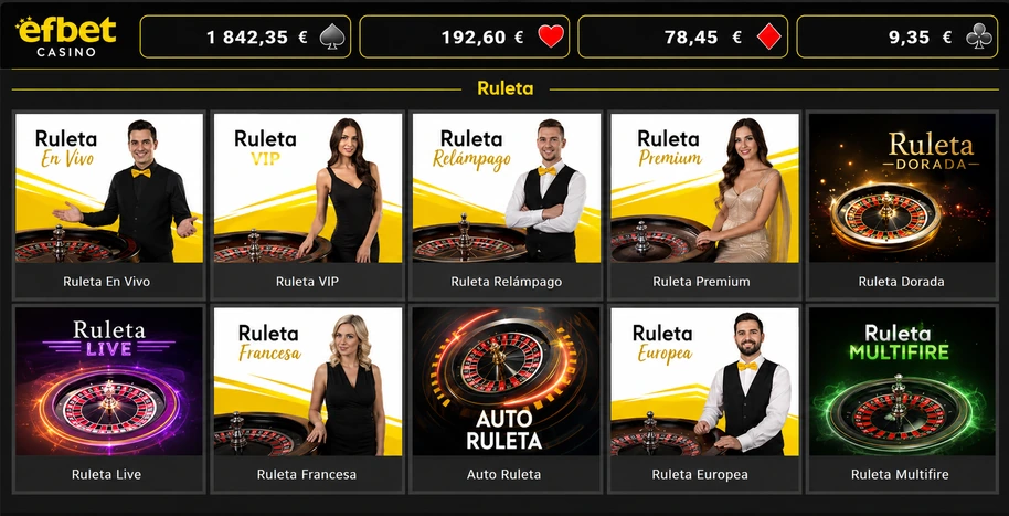 Efbet ruleta europea, americana y en vivo con crupier real
